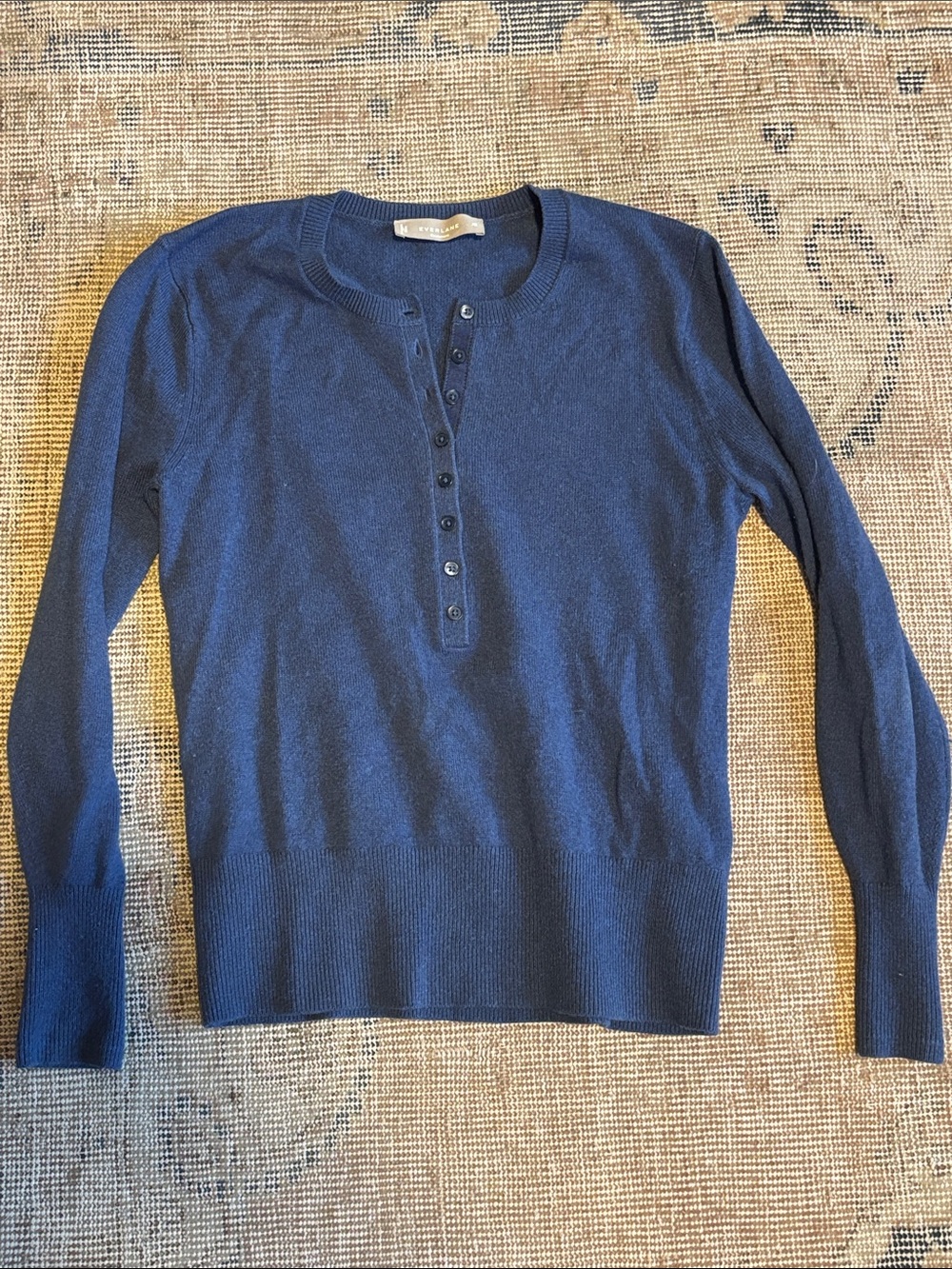 Everlane Royal Blue Crewneck Henley Sweater Sz XS